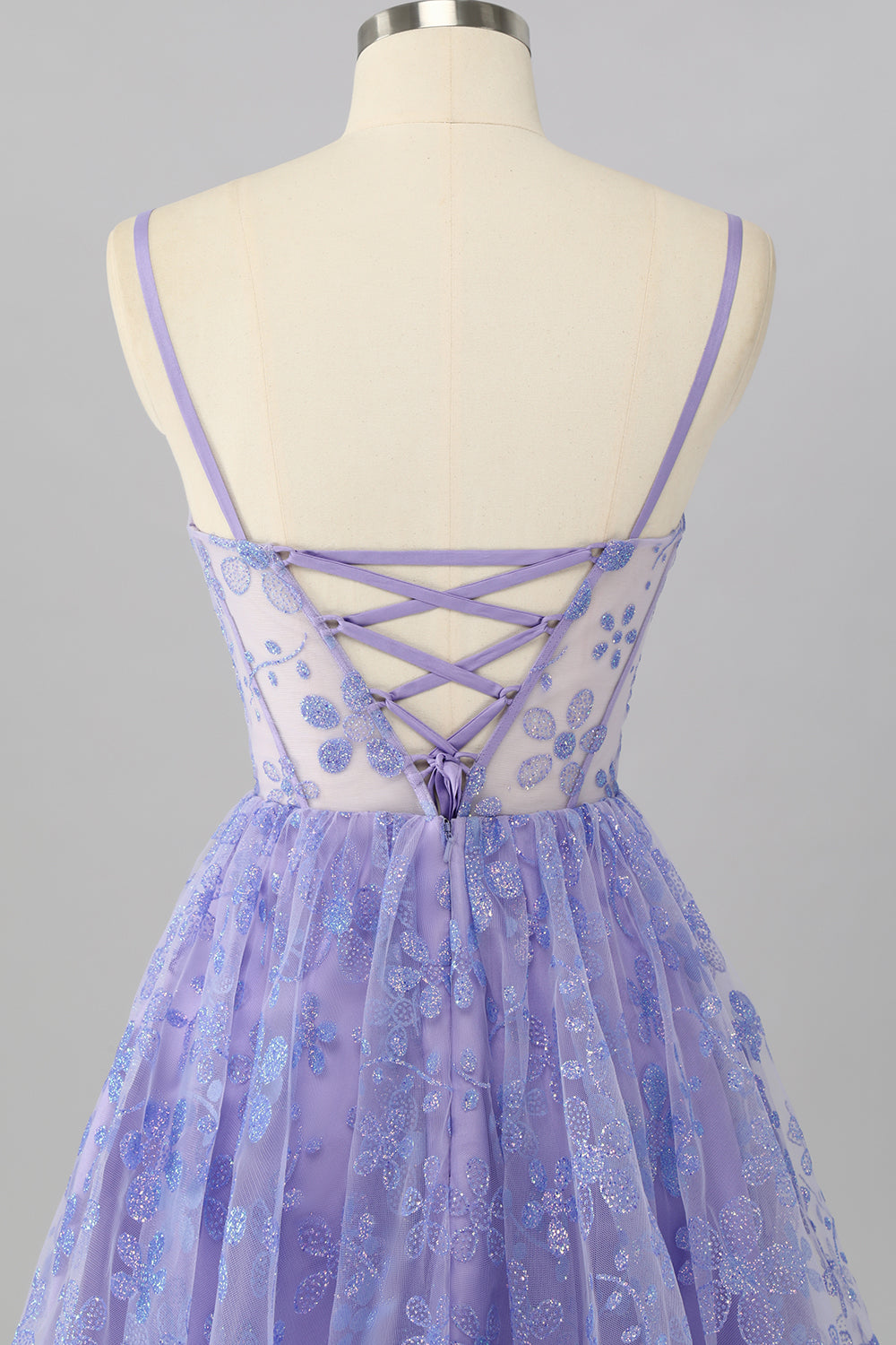 A Line Sheer Corset Sequin Purple Homecoming Dress with Lace Up Back