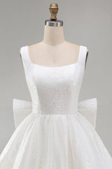 A Line Square Neck Sequins Short Homecoming Dress with Back Giant Bow