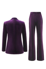 2 Piece Plum Velvet Peak Lapel Single Breasted Women's Suits