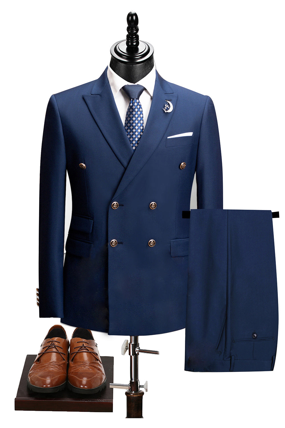 2-piece Black Peaked Lapel Double Breasted Men's Suits