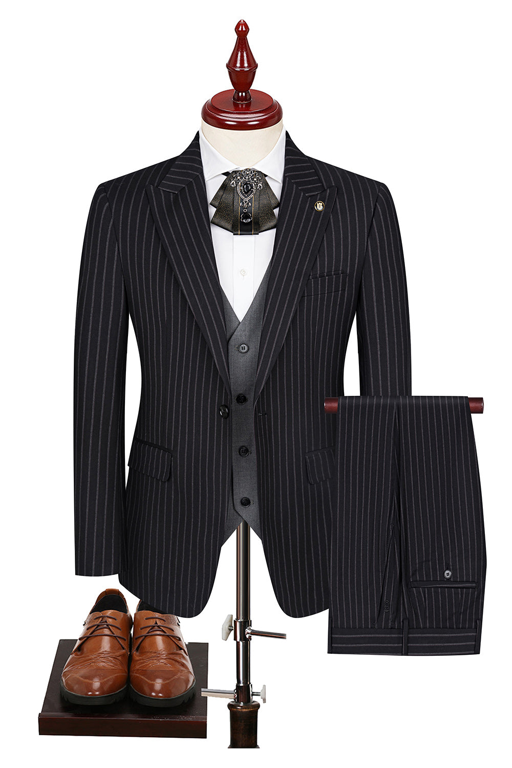 3 Piece Blue One Button Peak Lapel Men's Prom Suits