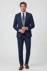 3 Piece Blue One Button Peak Lapel Men's Prom Suits