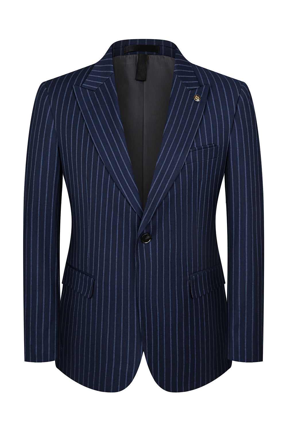 3 Piece Blue One Button Peak Lapel Men's Prom Suits