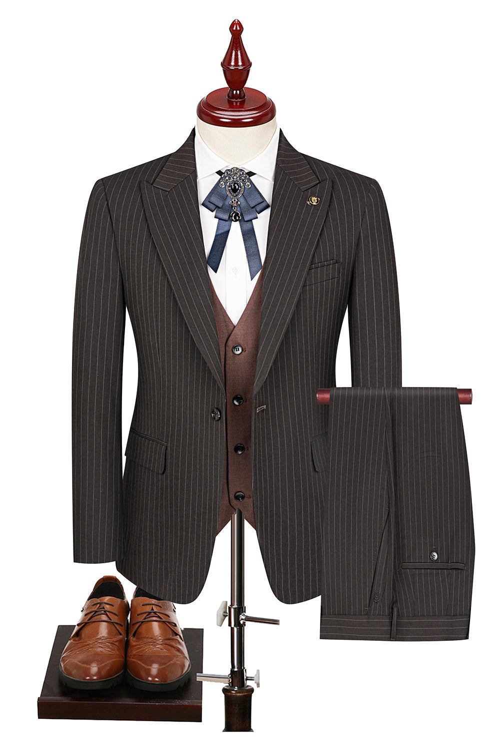 3 Piece Blue One Button Peak Lapel Men's Prom Suits