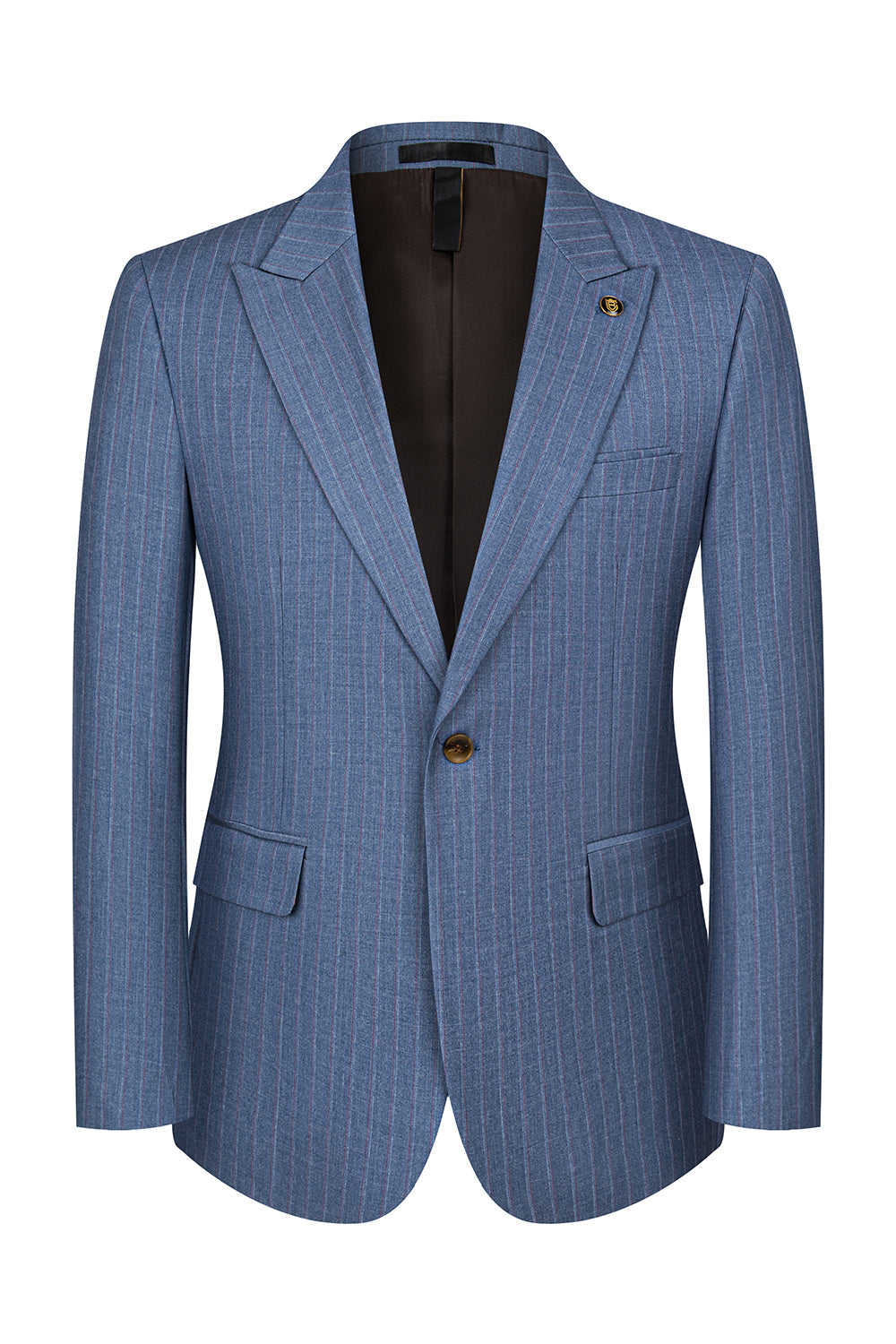 3 Piece Blue One Button Peak Lapel Men's Prom Suits