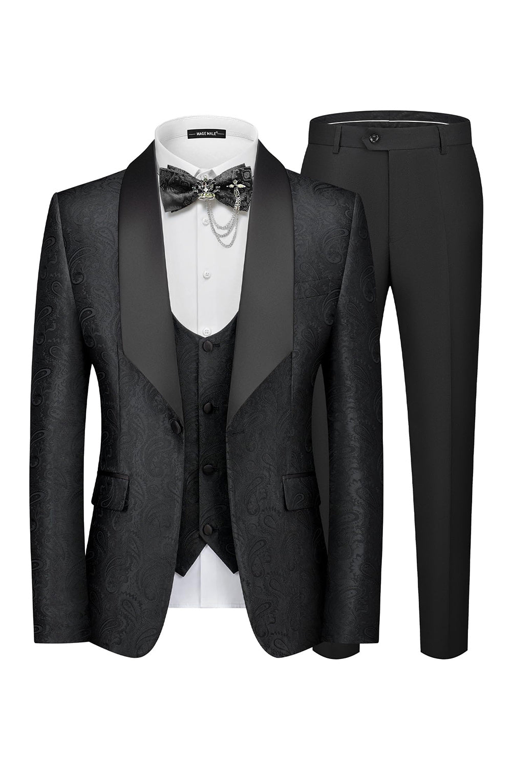 3 Piece Blue One Button Shawl Lapel Jacquard Men's Prom Suits