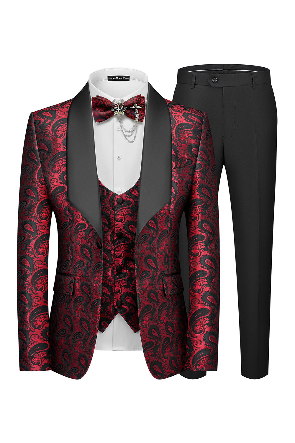 3 Piece Blue One Button Shawl Lapel Jacquard Men's Prom Suits