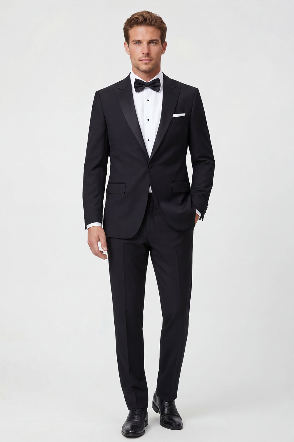 2 Piece Black One Button Peak Lapel Men's Prom Suits