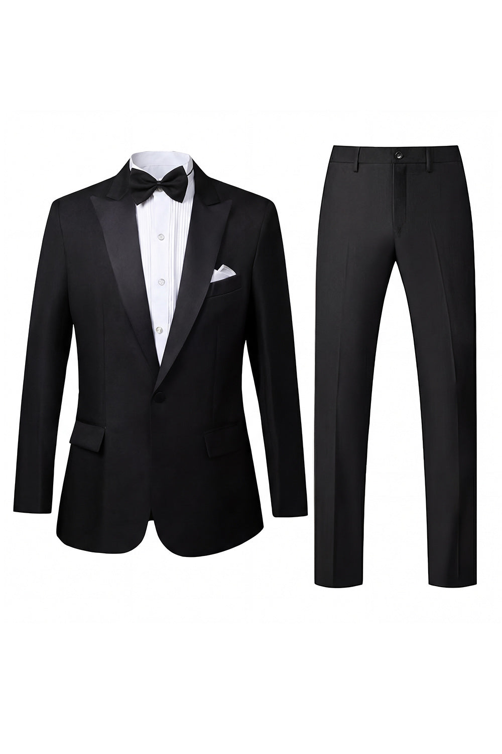 2 Piece Black One Button Peak Lapel Men's Prom Suits