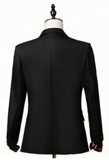 2 Piece Black One Button Peak Lapel Men's Prom Suits