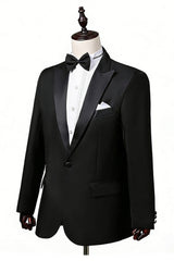 2 Piece Black One Button Peak Lapel Men's Prom Suits