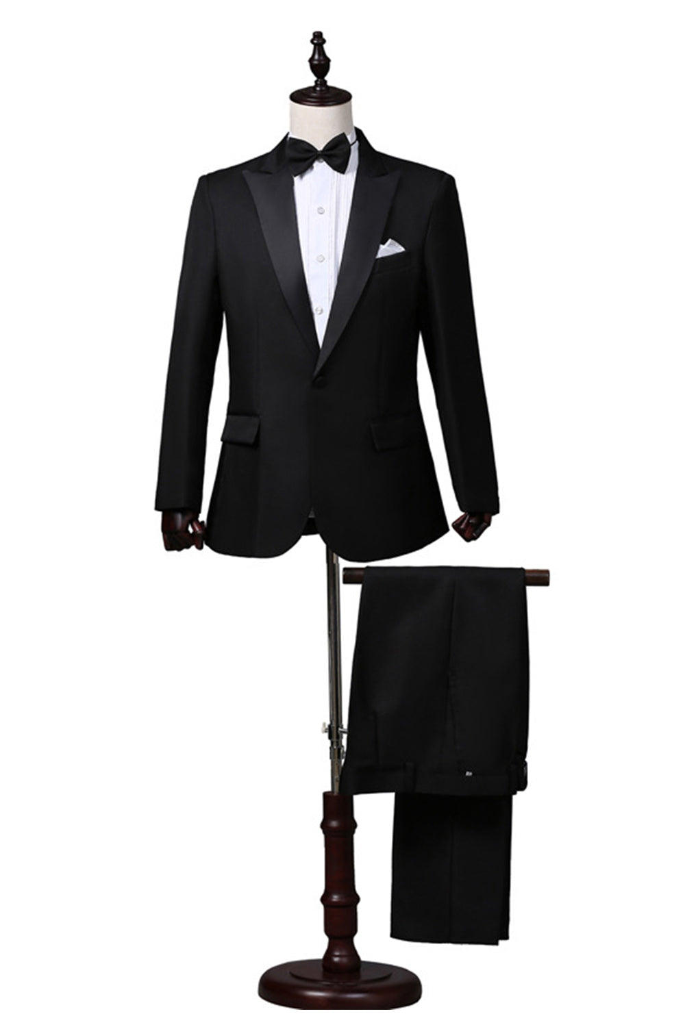 2 Piece Black One Button Peak Lapel Men's Prom Suits