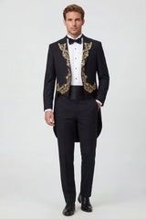 2 Piece Black One Button Peak Lapel Men's Suits