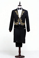 2 Piece Black One Button Peak Lapel Men's Suits