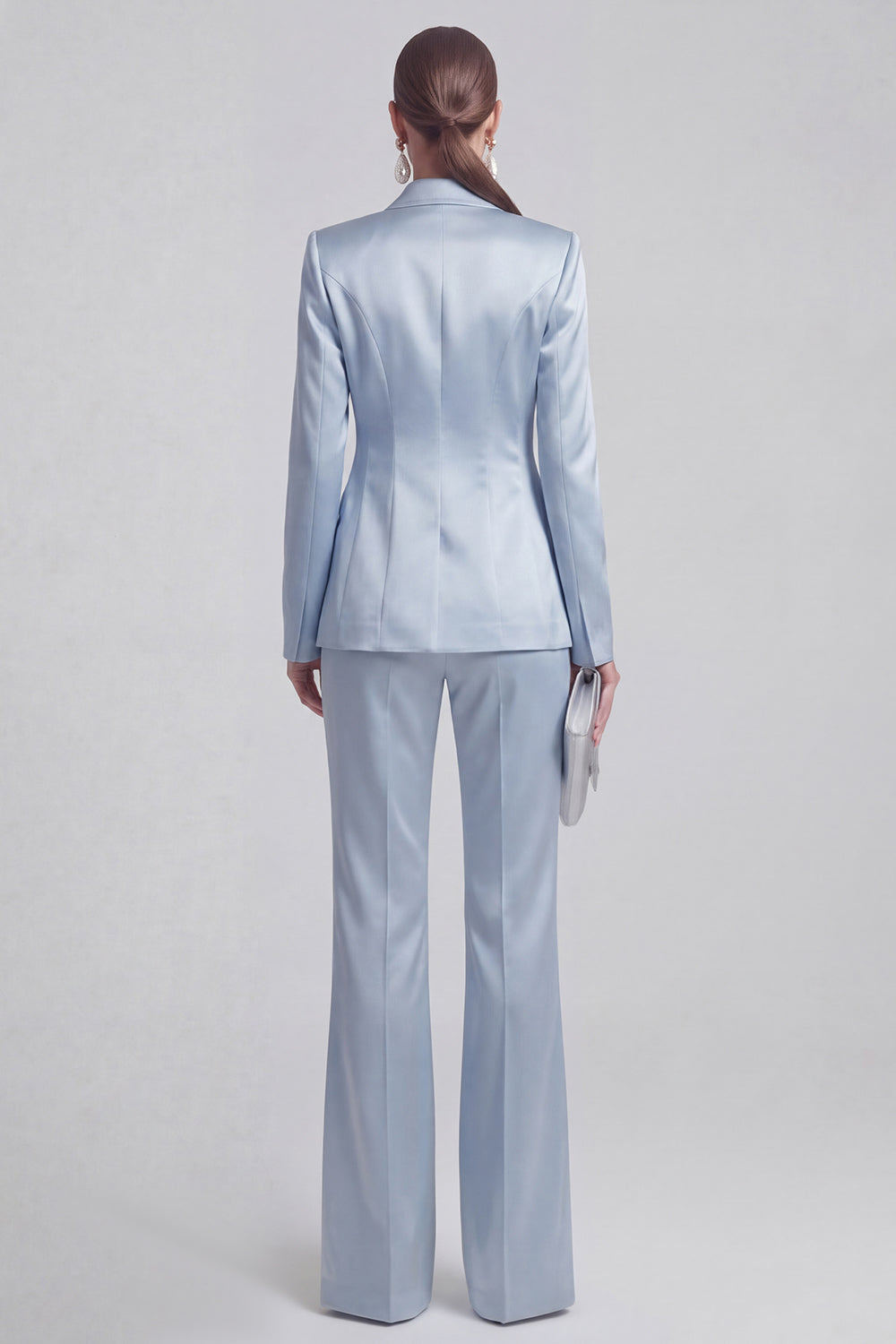 2 Piece Blue Peak Lapel Women Suits with Sleeves