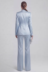 2 Piece Blue Peak Lapel Women Suits with Sleeves