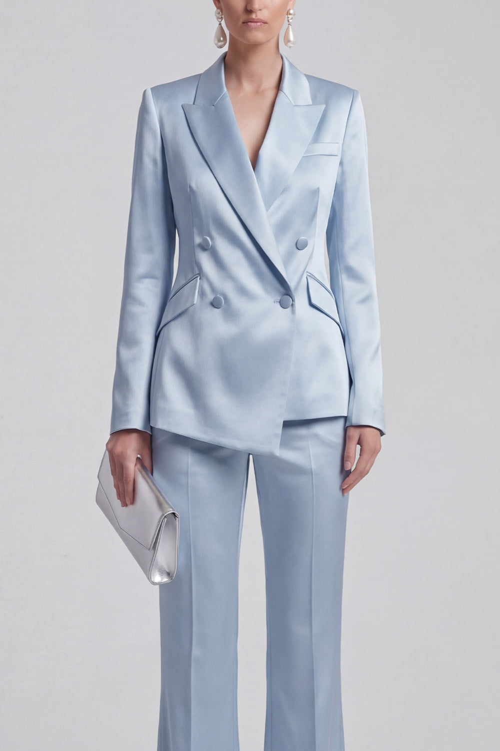 2 Piece Blue Peak Lapel Women Suits with Sleeves