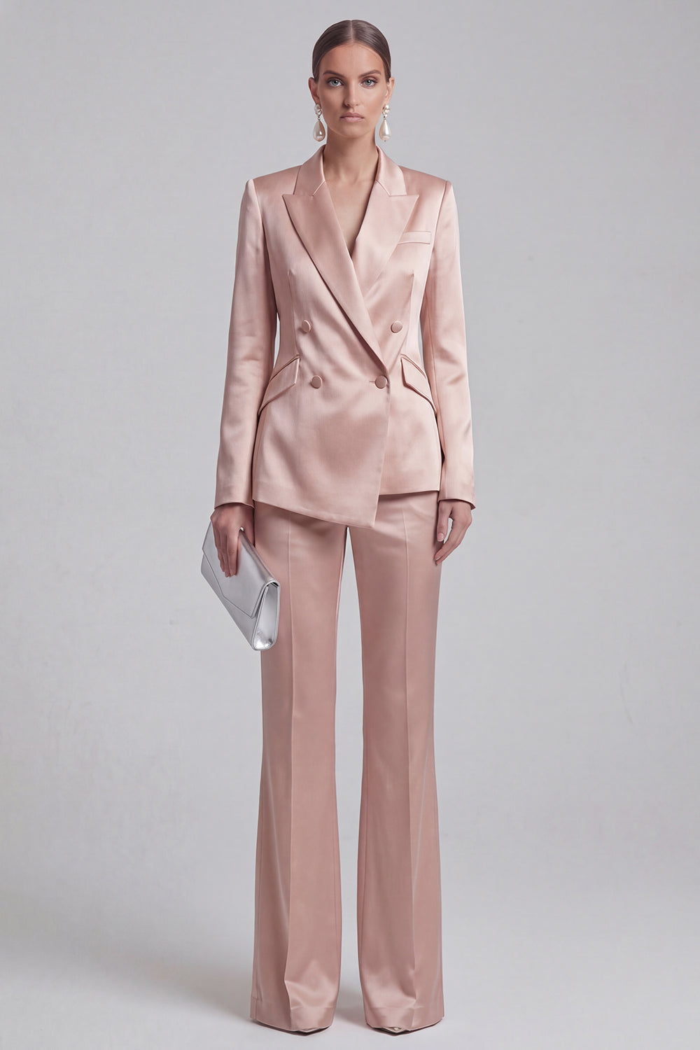 2 Piece Blue Peak Lapel Women Suits with Sleeves