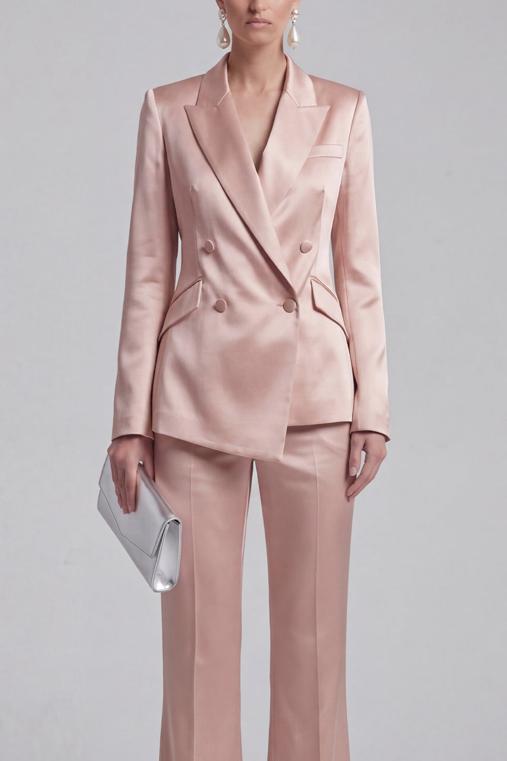 2 Piece Blue Peak Lapel Women Suits with Sleeves