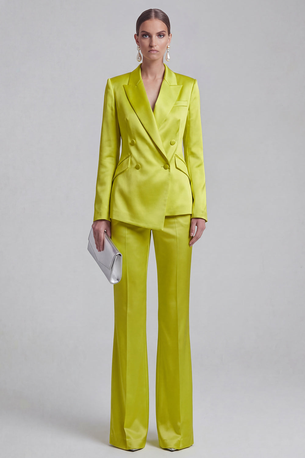 2 Piece Blue Peak Lapel Women Suits with Sleeves