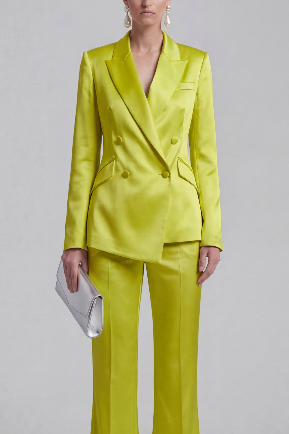 2 Piece Blue Peak Lapel Women Suits with Sleeves