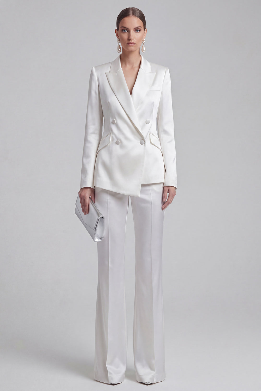 2 Piece Blue Peak Lapel Women Suits with Sleeves