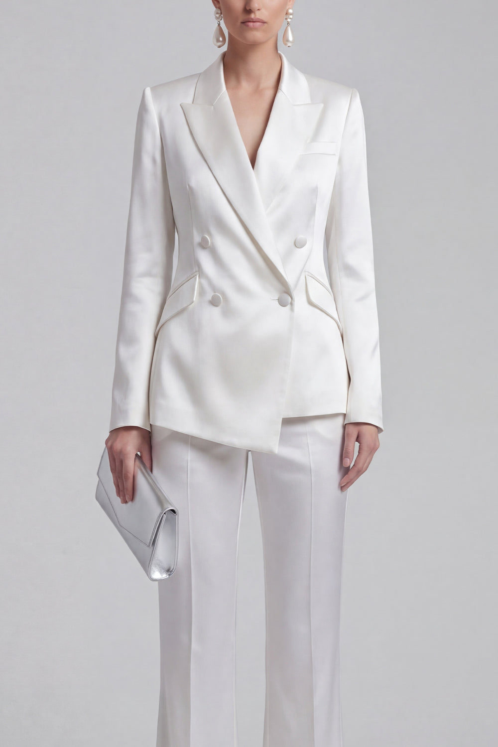 2 Piece Blue Peak Lapel Women Suits with Sleeves