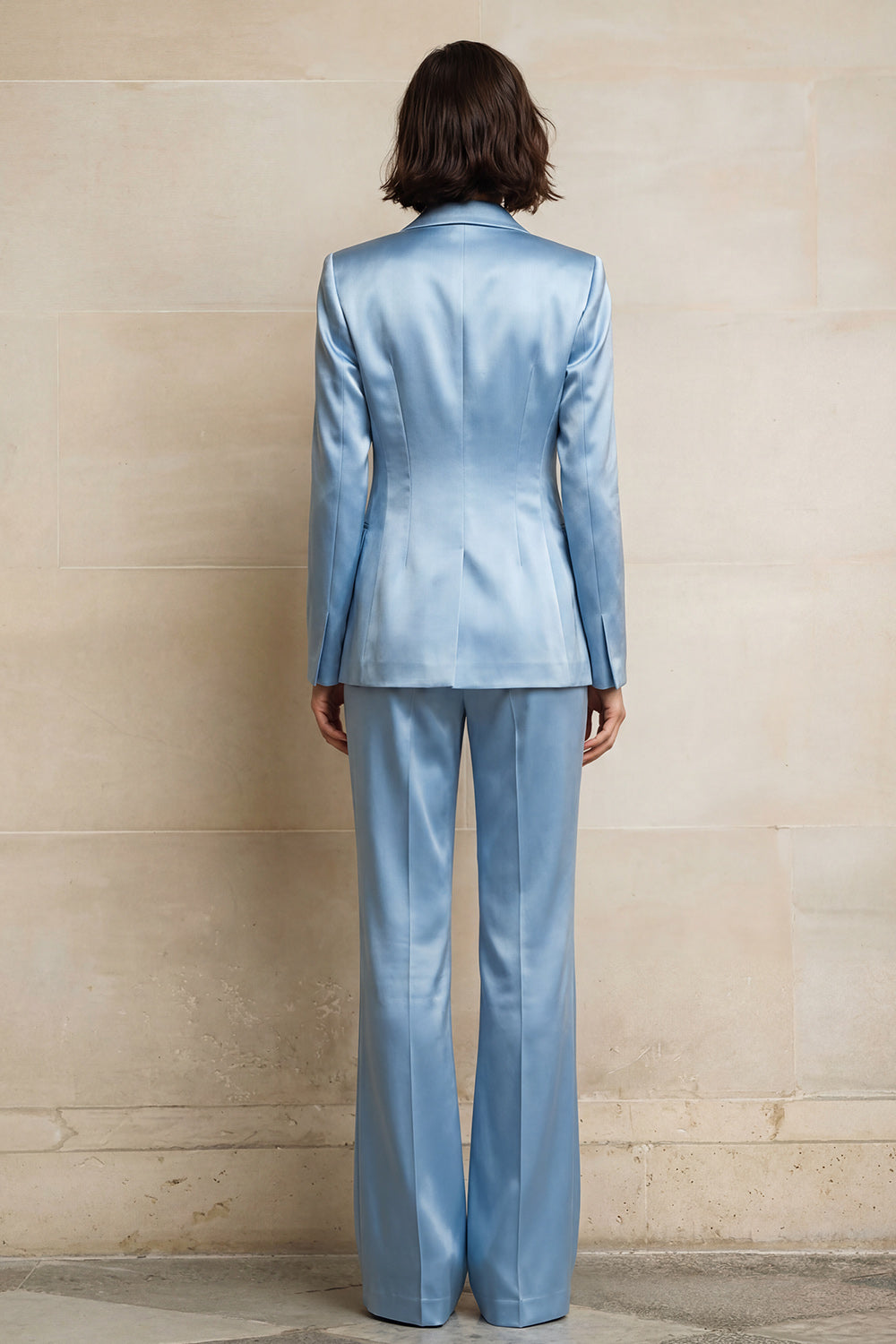 2 Piece Blue Single Breasted Satin Peak Lapel Women Suits with Pockets