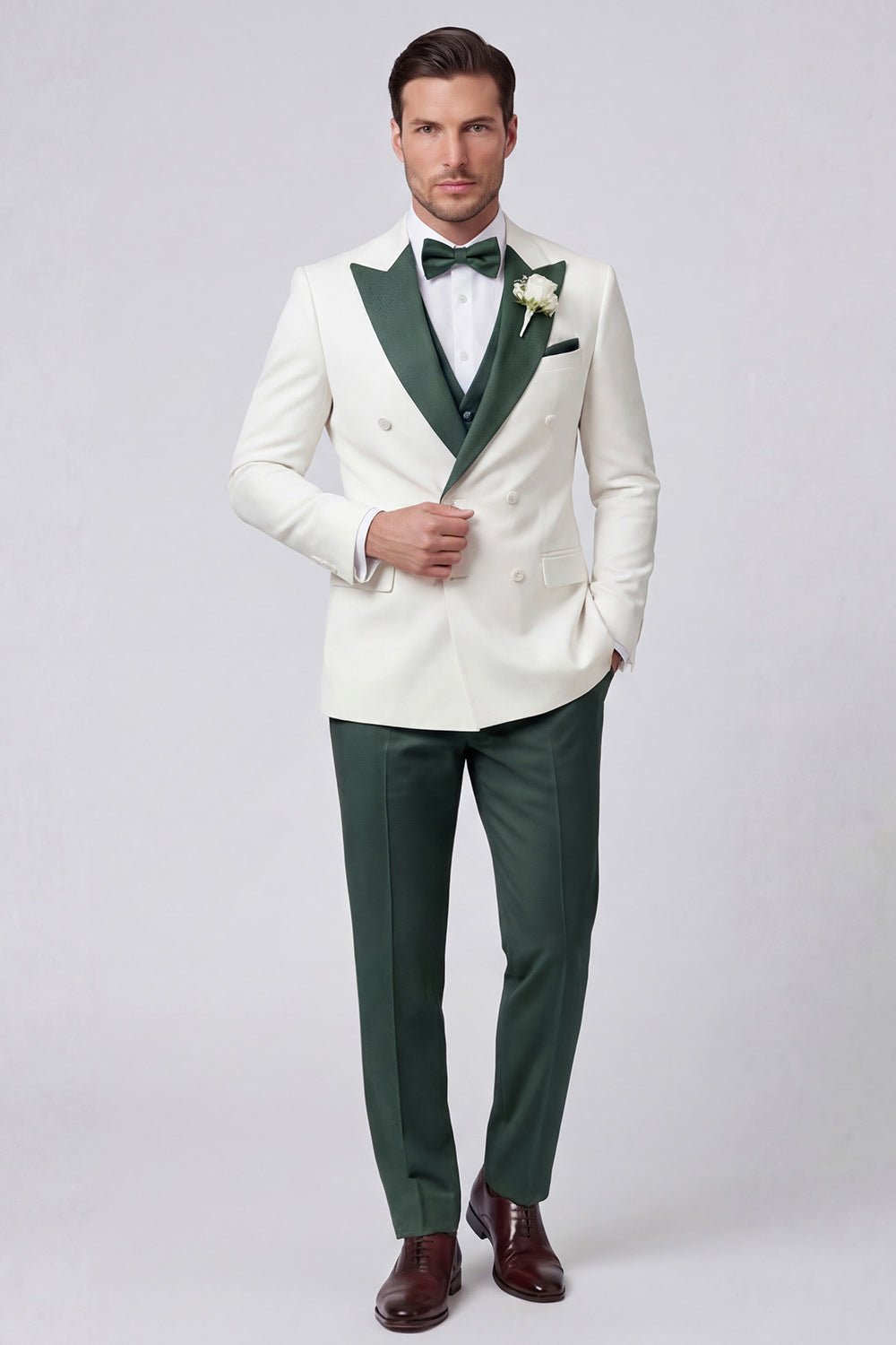 3 Piece Black Double Breasted Peak Lapel Men's Prom Suits