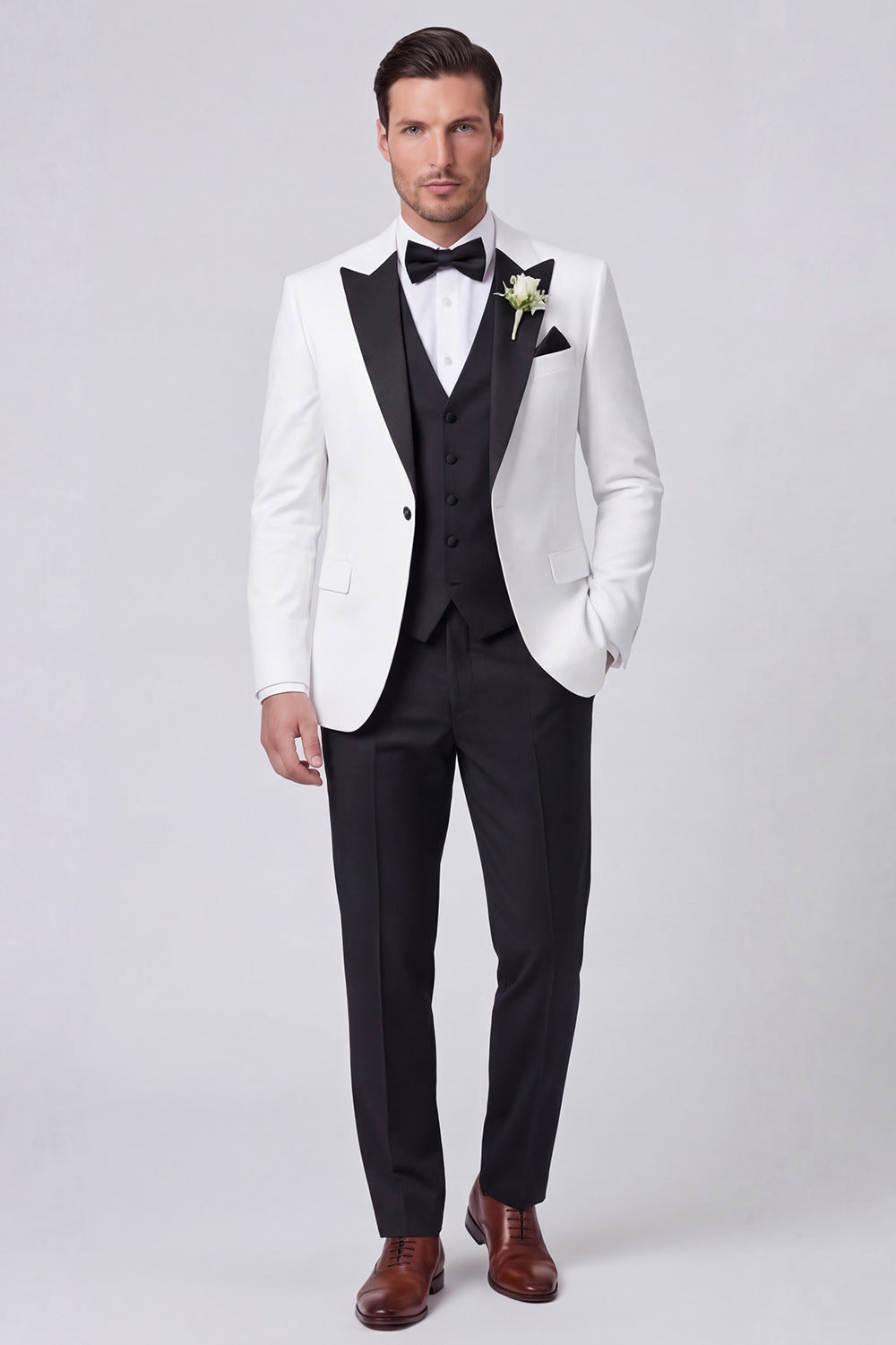 3 Piece Black One Button Peak Lapel Men's Prom Suits