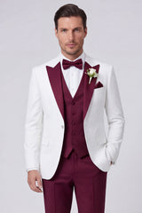3 Piece Black One Button Peak Lapel Men's Prom Suits