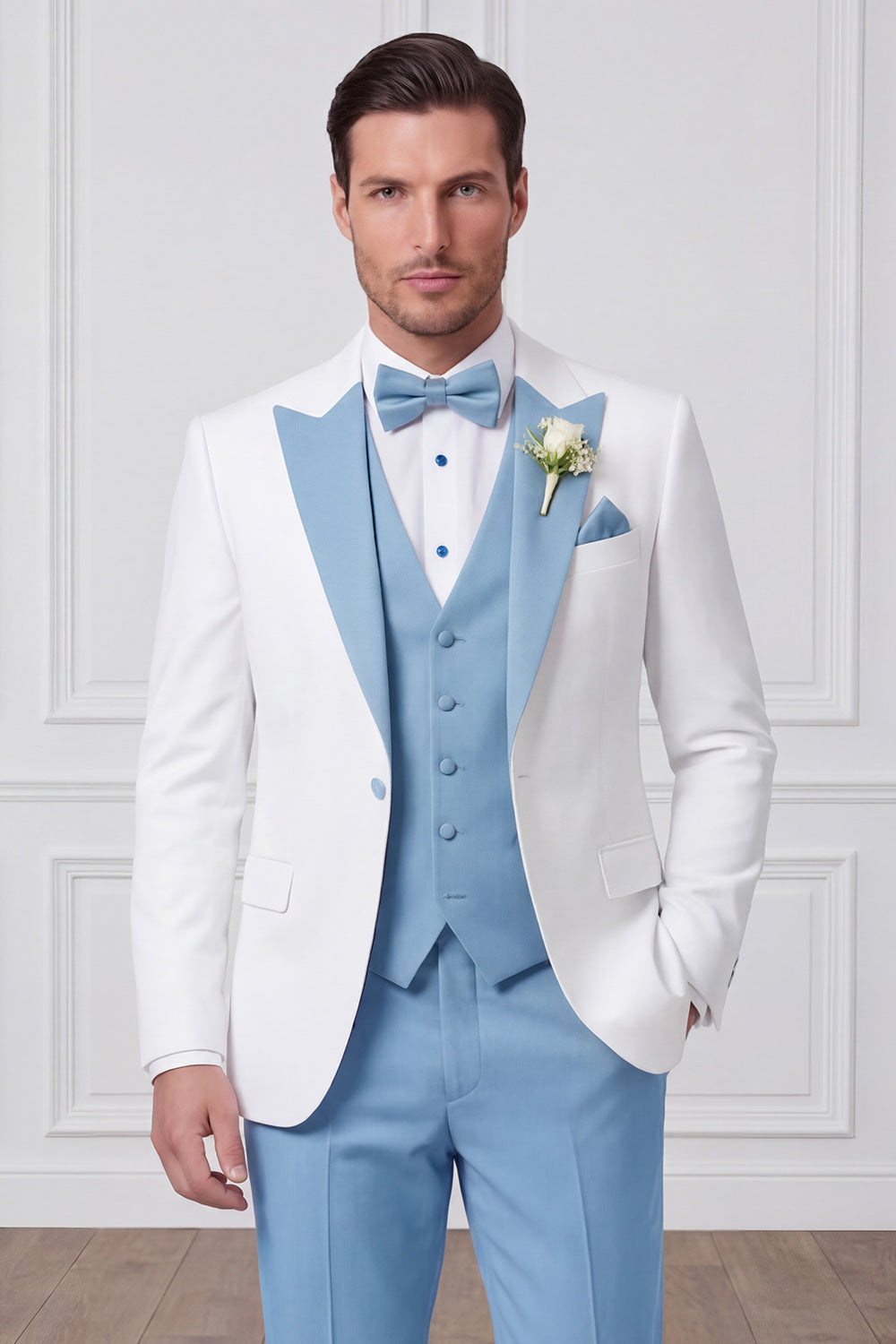 3 Piece Black One Button Peak Lapel Men's Prom Suits