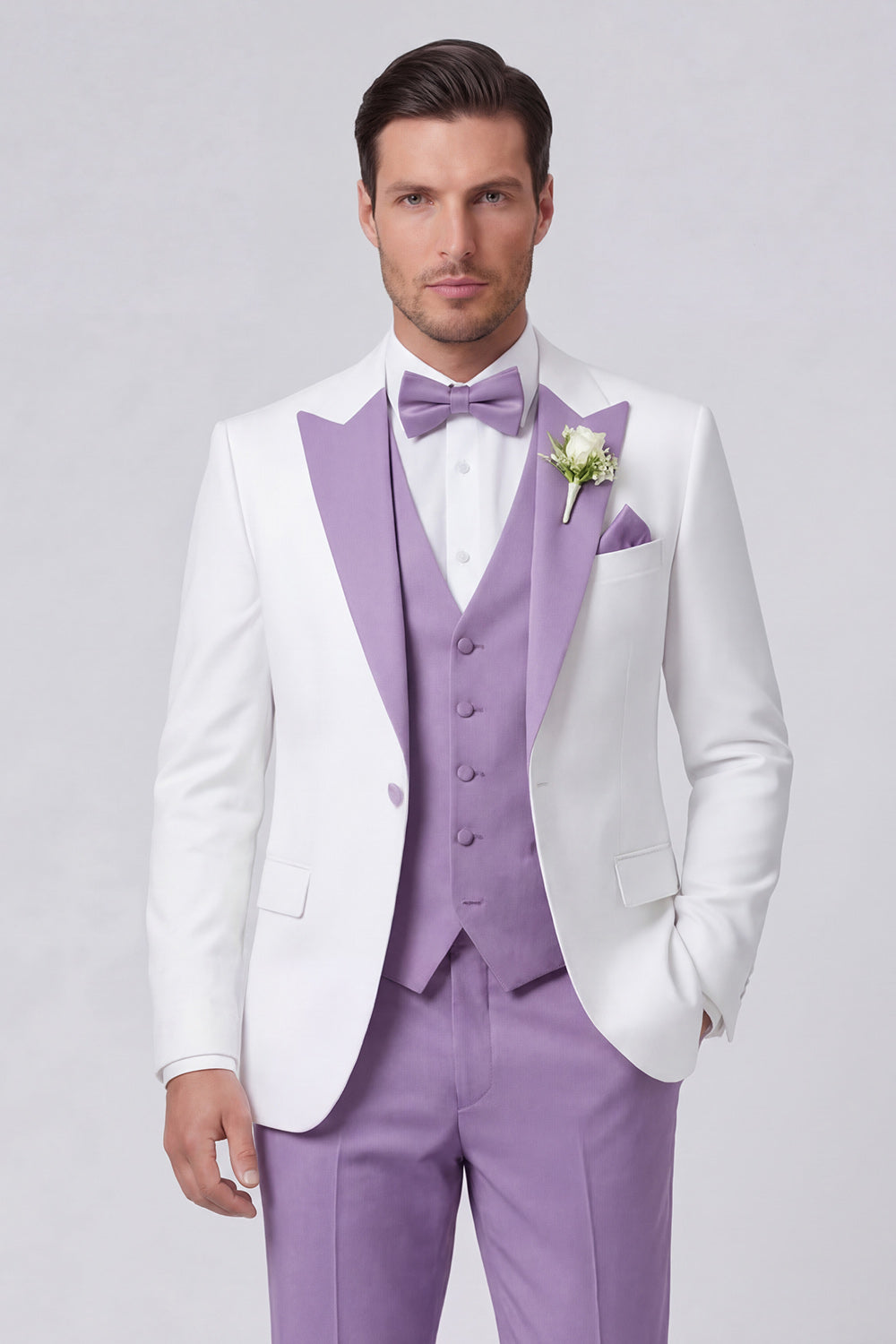 3 Piece Peak Lapel Sage One Button Men's Wedding Suits