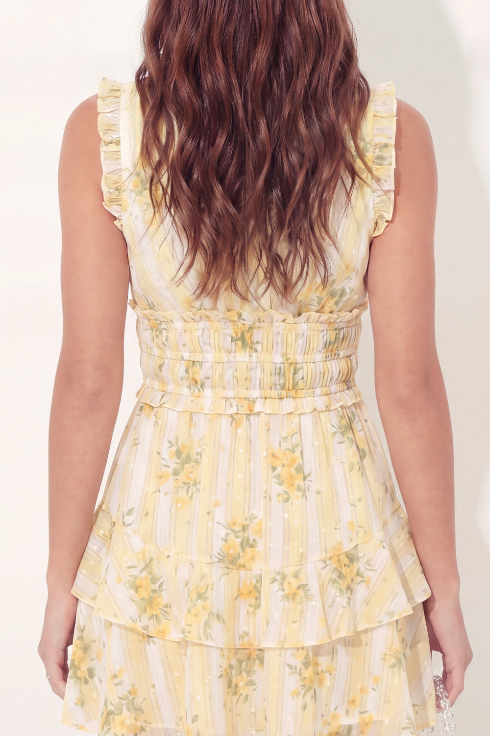 A-Line Mini Yellow Floral V-Neck Graduation Dress with Ruffles