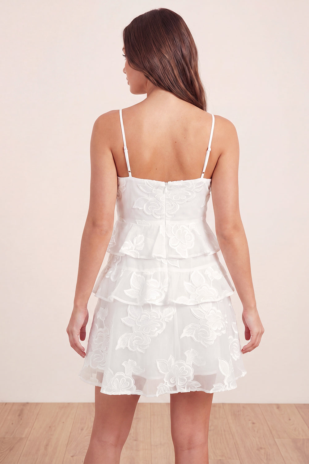 A-Line White Floral Tiered Mini Graduation Dress with Ruffles