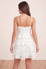 A-Line White Floral Tiered Mini Graduation Dress with Ruffles