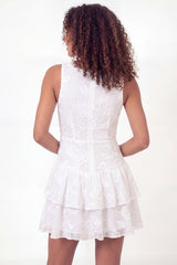A-Line White Floral V-Neck Ruffled Mini Graduation Dress