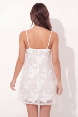 A-Line White Floral Tulle Spaghetti Straps Mini Graduation Dress