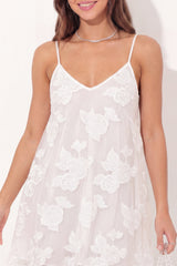 A-Line White Floral Tulle Spaghetti Straps Mini Graduation Dress