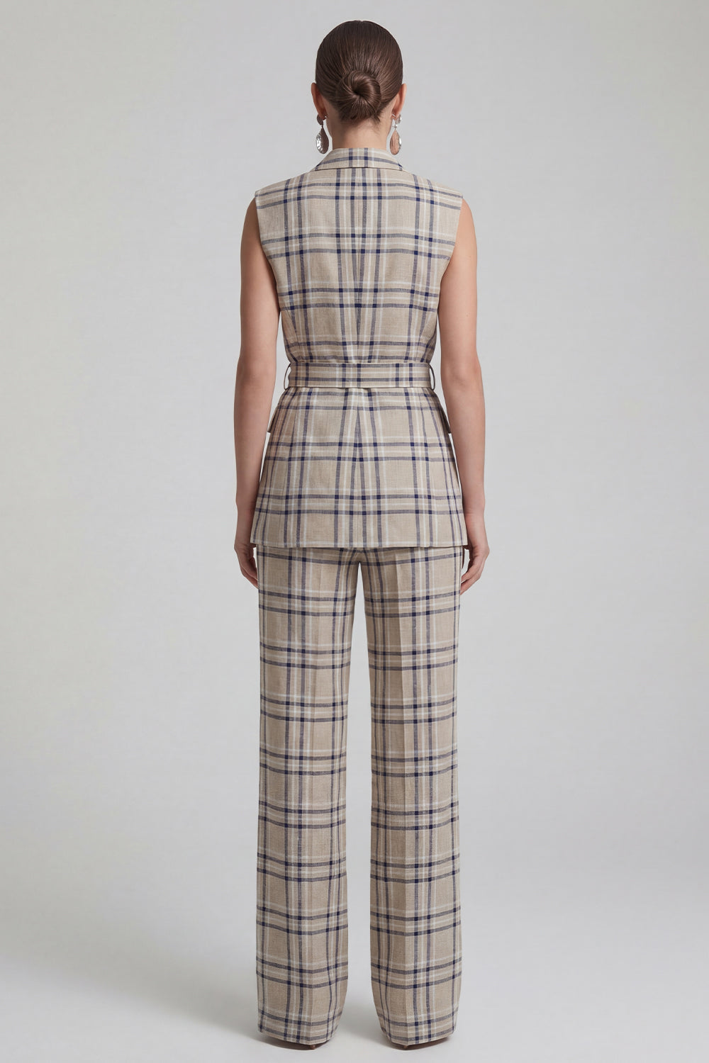 2-Piece Grey Grid Peak Lapel Double Breasted Women Suits