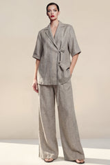 2-Piece Notched Lapel Grey Short Sleeve Women Suits
