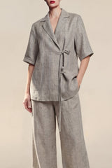 2-Piece Notched Lapel Grey Short Sleeve Women Suits