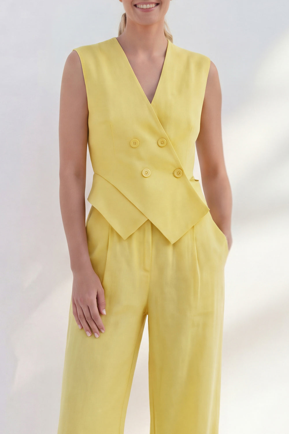 2 Piece Yellow Butter Shawl Lapel Double Breasted Business Suits with Pockets