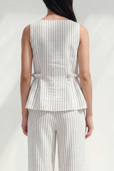 2 Piece White Boat Neck Ruffled Striped Slim Fit Business Suits