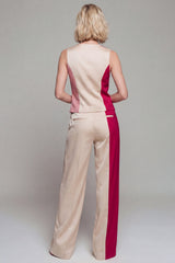 2 Piece ColorBlock Sleeveless Light Khaki Women Suits
