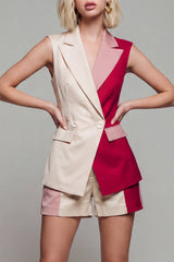 2 Piece Peaked Lapel ColorBlock Light Khaki Women Suits