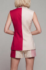 2 Piece Peaked Lapel ColorBlock Light Khaki Women Suits