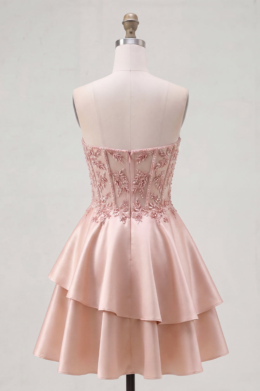 A-Line Champagne Sweetheart Sheer Corset Ruffled Homecoming Dress with Beading