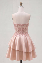 A-Line Champagne Sweetheart Sheer Corset Ruffled Homecoming Dress with Beading