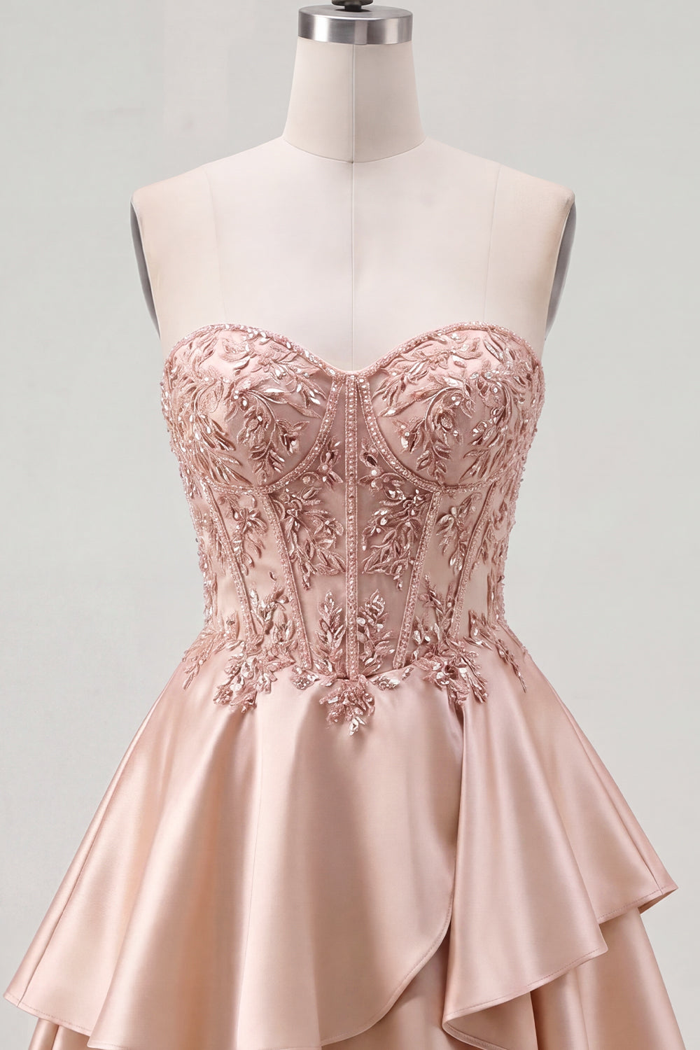A-Line Champagne Sweetheart Sheer Corset Ruffled Homecoming Dress with Beading